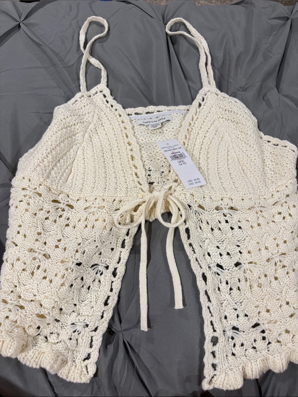 American Eagle Outfitters Cream Crochet Crop Top